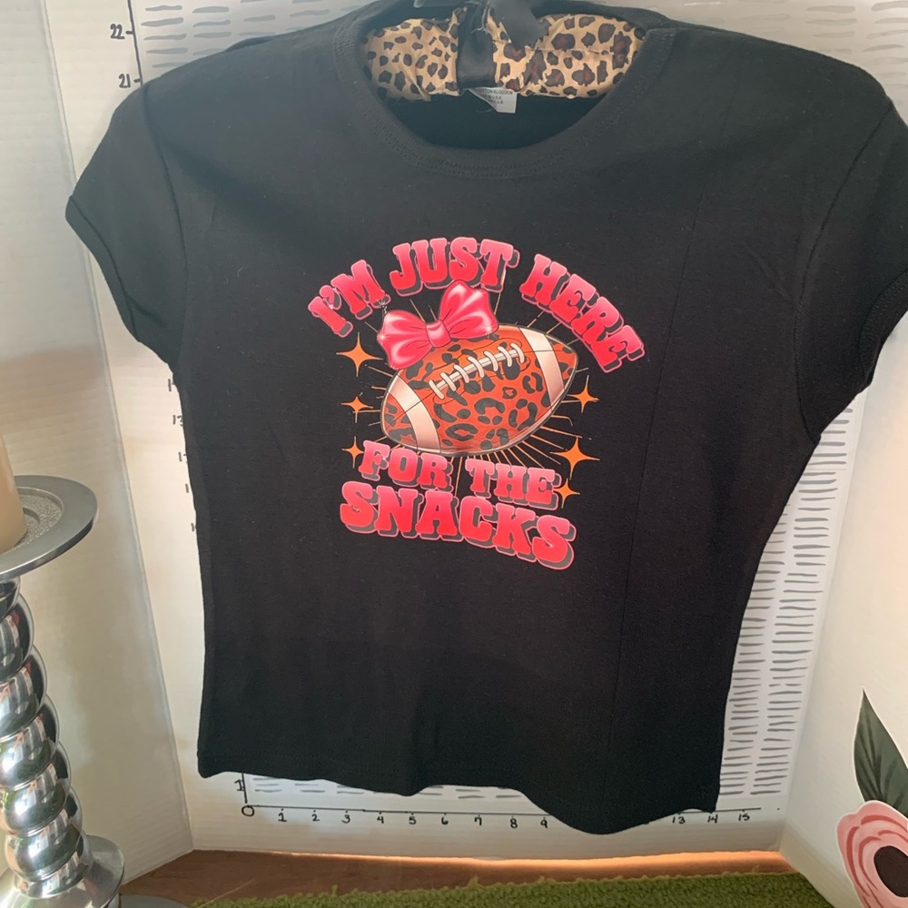 Black Graphic Tee "I'm Just Here For The Snacks" Upcycled
